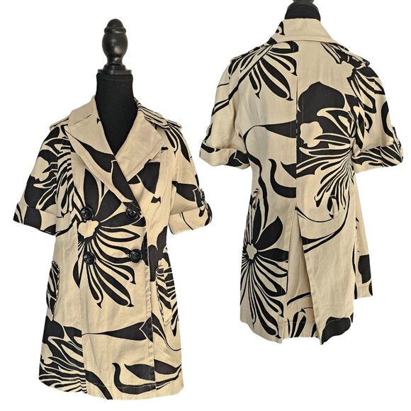 INC International Concepts Floral Print Trench Coat Black Beige Size S - Picture 3 of 16